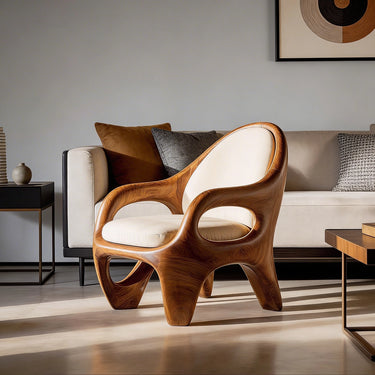 Organic Sculptural Lounge Chair with Curved Solid Wood Frame