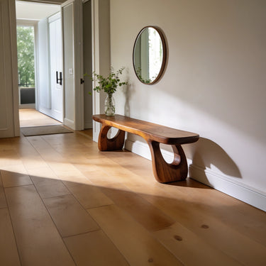 Sculptural Entryway Bench with Carved Organic Base