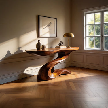 Sculptural Wave Console Table with Organic Base Design