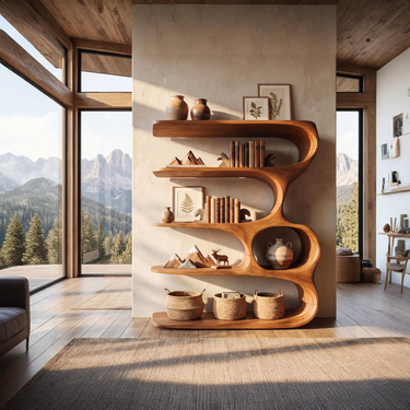 Organic Solid Wood Bookshelf With Continuous Flow Side Structure
