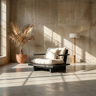 Low Profile Natural Wood Lounge Chair with Wide Cushioned Seat