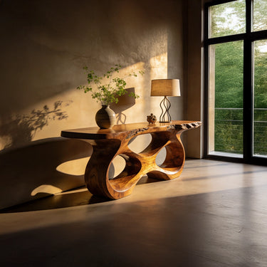 Organic Sculptural Console Table with Carved Open Forms