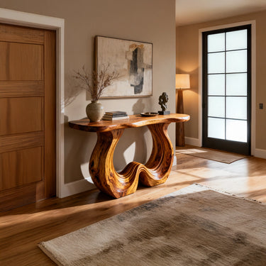 Wave Form Console Table with Sculptural Curved Base