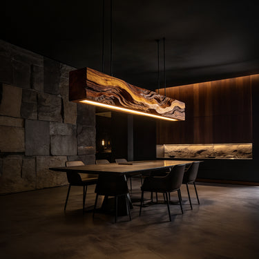 Wood Beam Pendant Light Sculptural Grain Dining Fixture