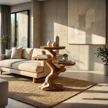 Organic Sculpted Side Table with Tiered Round Platforms
