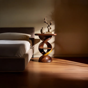 Twisted Helix Side Table With Sculptural Shelf