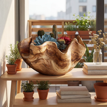 Organic Live Edge Wood Planter Bowl for Modern Home Decor