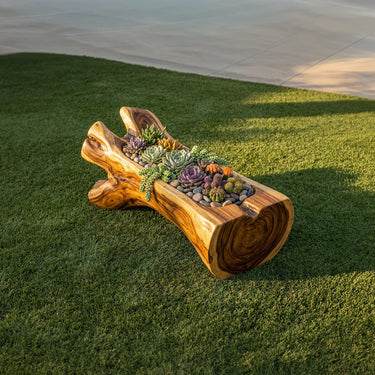 Live Edge Solid Wood Succulent Planter Bench for Garden Design