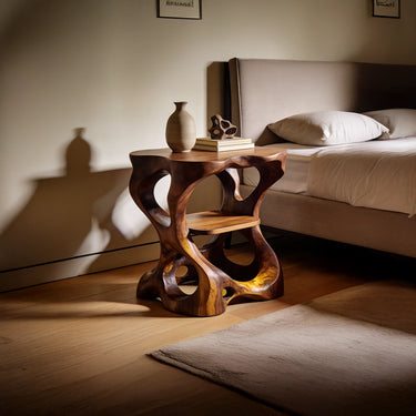 Organic Hollow Form Nightstand With Sculptural Open Base