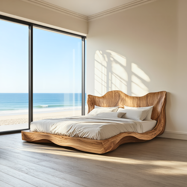 Organic Platform Bed With Sculpted Winged Headboard