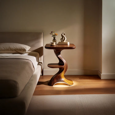 Sculptural Side Table With Flowing Curved Base