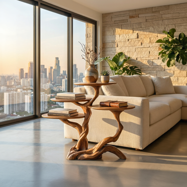 Sculptural Tree Form Side Table with Multi Tier Display Shelves