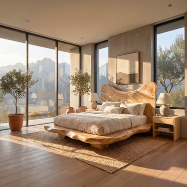 Organic Platform Bed With Sculpted Live Edge Headboard