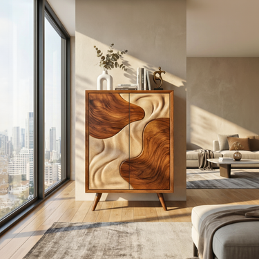 Abstract Flow Inlay Cabinet with Double Door Storage