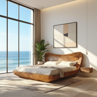 Organic Platform Bed With Curved Sculptural Headboard