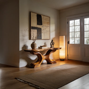 Organic Cross Curve Console Table with Sculptural Base