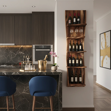 Tall Live Edge Solid Wood Wine Rack Wall Shelf for Home Bar Display