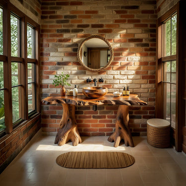 Double Tree Base Live Edge Wood Vanity Natural Solid Wood Bathroom Console