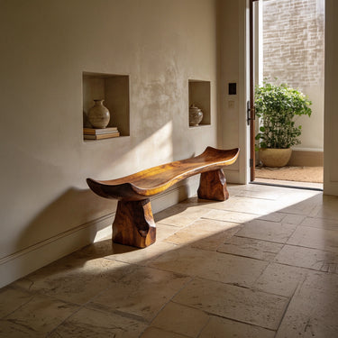 Organic Live Edge Bench with Sculptural Solid Base