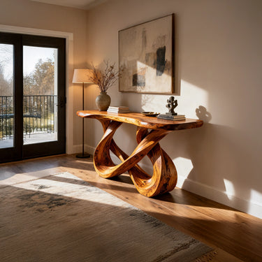Interwoven Wave Console Table with Sculptural Loop Base