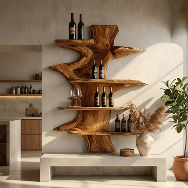 Live Edge Solid Wood Wine Rack Wall Shelf Natural Bar Storage Decor