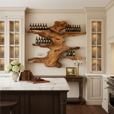Extra Large Live Edge Wood Wine Rack Luxury Wall Mounted Bar Shelf