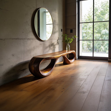 Sculptural Wood Bench With Open Loop Base