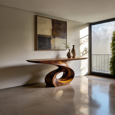 Twisted Loop Console Table with Sculptural Organic Base