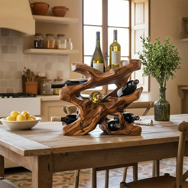 Sculptural Solid Wood Wine Rack for Modern Kitchen Display