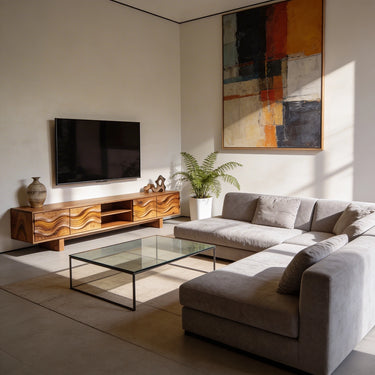 Wave Front TV Console With Open Shelf Storage