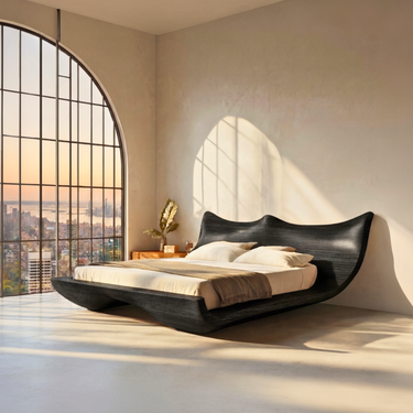 Organic Platform Bed With Curved Winged Headboard