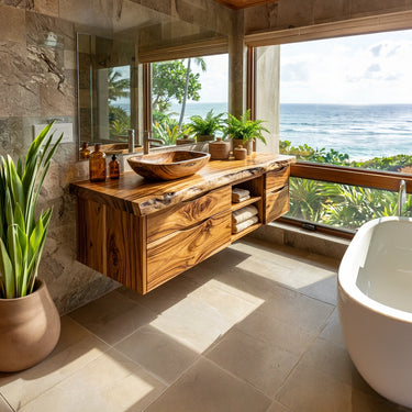Live Edge Solid Wood Bathroom Vanity with Natural Grain