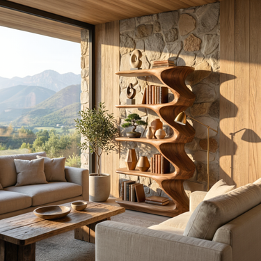 Wave Form Solid Wood Bookshelf With Vertical Sculptural Design