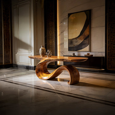 Wave Sculptural Console Table with Continuous Curved Base