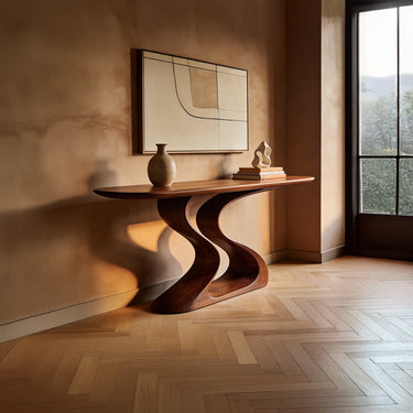 Sculptural Wave Console Table with Dual Flow Curved Base