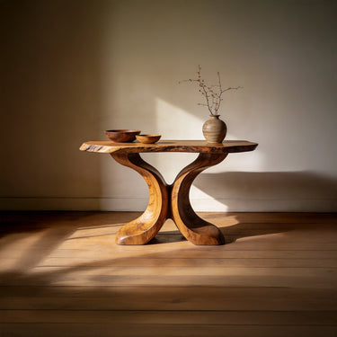 Organic Twin Curve Console Table with Sculptural Base
