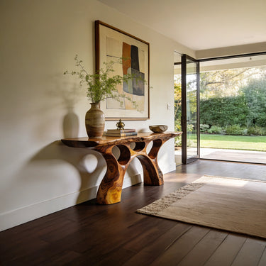 Sculptural Console Table with Organic Carved Open Base