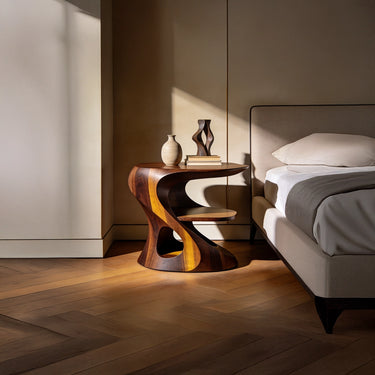 Flowing Cantilever Nightstand With Sculptural Open Shelf