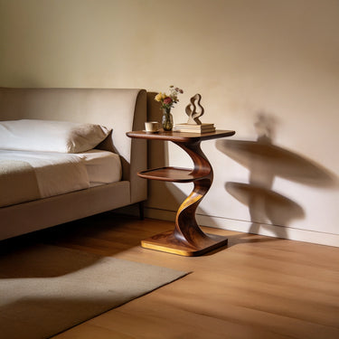 Sculptural Twist Side Table With Floating Shelf