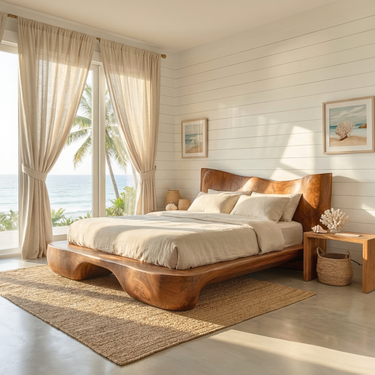 Organic Platform Bed With Sculpted Wood Base