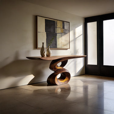 Sculptural Loop Console Table with Twisted Organic Base