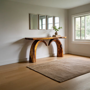 Live Edge Console Table with Sculptural Arch Base