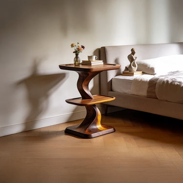Sculptural Tiered Side Table With Curved Base