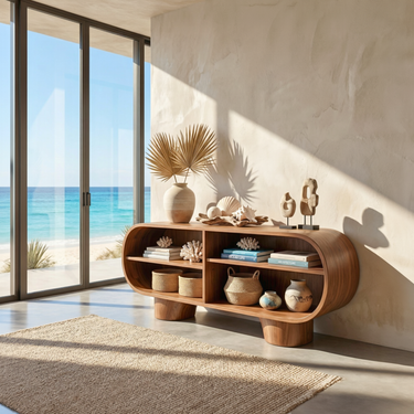 Organic Rounded Open Shelf Sideboard with Sculpted Base