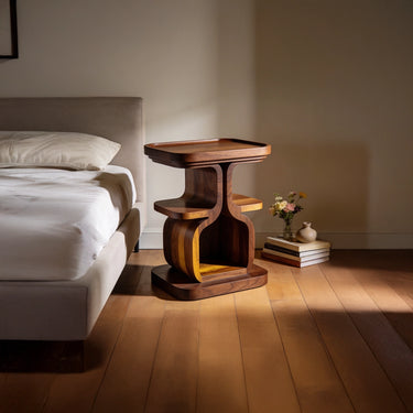 Layered Sculptural Nightstand With Dual Open Shelves