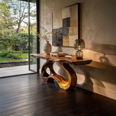 Organic Sculptural Console Table with Flowing Carved Base