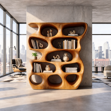 Honeycomb Solid Wood Bookshelf With Organic Sculpted Compartments