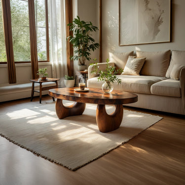 Organic Natural Wood Coffee Table with Sculpted Open Base
