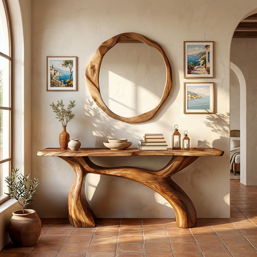 Organic Modern Entryway Console Table with Sculptural Form