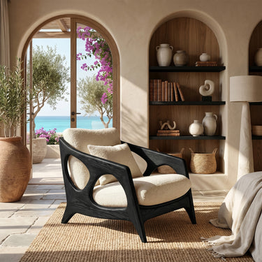 Sculptural Wood Lounge Chair With Upholstered Cushion